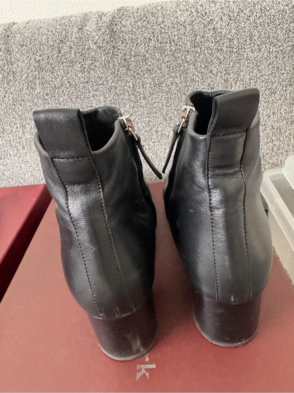 EVERLANE Black Leather Ankle Boots Block Heel Size 8